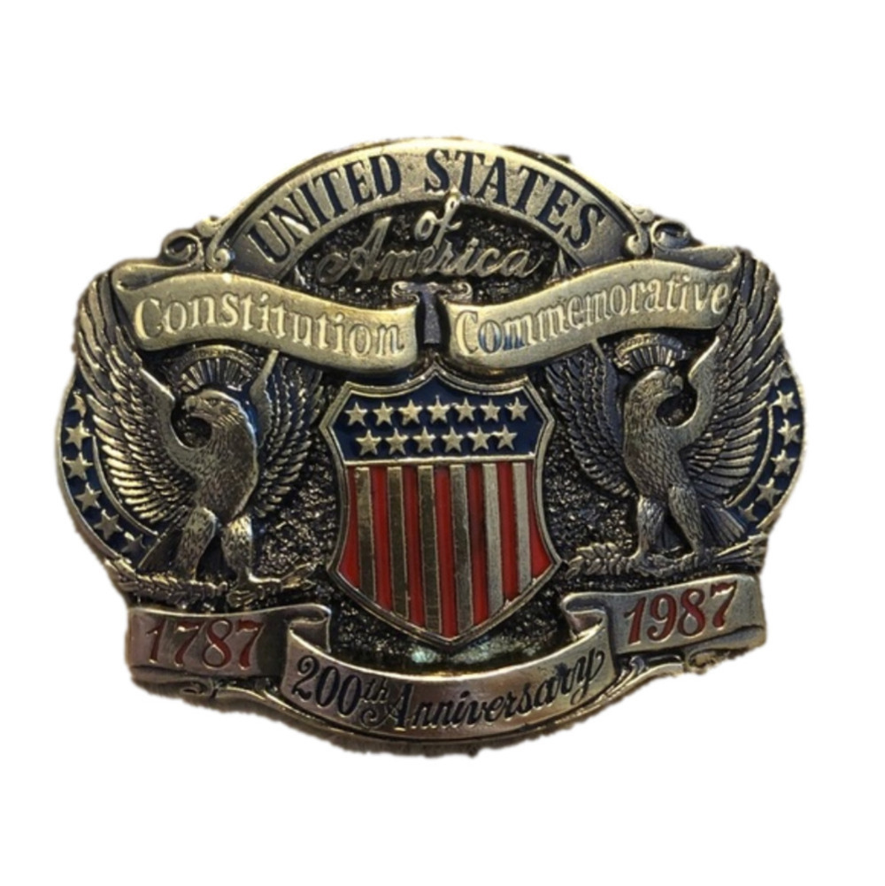 VTG US Constitution Commemorative Brass Belt Buckle 200 Years 1787 1987